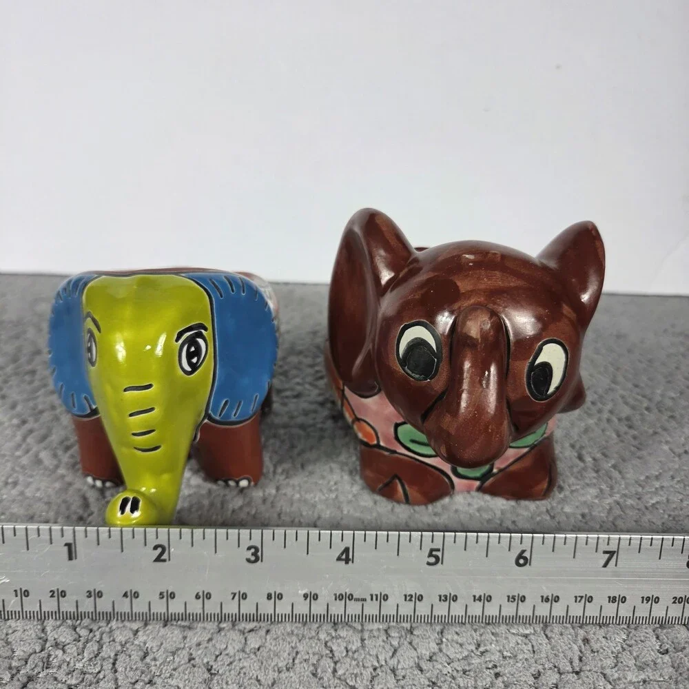 Talavera Elephant Mini Planter Set Hand Painted Mexican Art Colorful